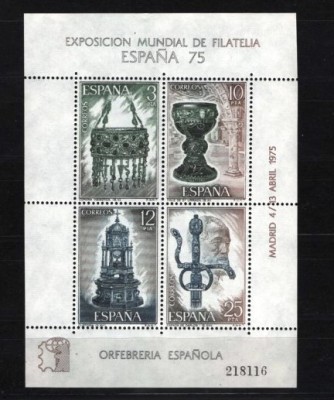 SPANIA 1975 &amp;ndash; TEZAUR ISTORIC, bloc nestampilat, EW1 foto