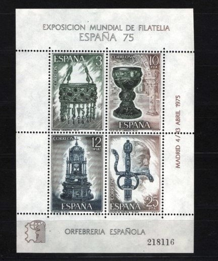 SPANIA 1975 &ndash; TEZAUR ISTORIC, bloc nestampilat, EW1