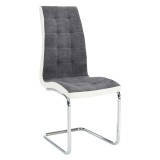 Cumpara ieftin Scaun tapiterie textil gri piele ecologica alba picioare crom Saloma 42x56.5x105 cm