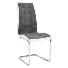 Scaun tapiterie textil gri piele ecologica alba picioare crom Saloma 42x56.5x105 cm