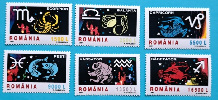 TIMBRE ROMANIA LP1574/2001 SEMNELE ZODIACULUI ( I) -Serie simplă -MNH