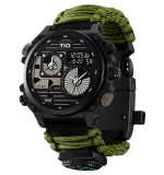 Cumpara ieftin Ceas barbatesc de mana, Tio, Supravietuire, Cremene foc, Busola, Paracord, Fluier, Lama, Army, Militar