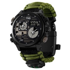 Ceas barbatesc de mana, Tio, Supravietuire, Cremene foc, Busola, Paracord, Fluier, Lama, Army, Militar