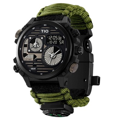 Ceas barbatesc de mana, Tio, Supravietuire, Cremene foc, Busola, Paracord, Fluier, Lama, Army, Militar foto