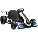 Kart electric pentru copii cu v&acirc;rsta &icirc;ntre 6-12 ani 24V 12km/h cu scaun reglabil, Drift Go-kart cu claxon, lumini, alb HOMCOM | Aosom Romania