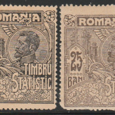 1920 Romania - 2 Timbre statistice neuzate, varietati culoare
