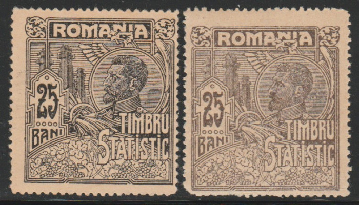 1920 Romania - 2 Timbre statistice neuzate, varietati culoare