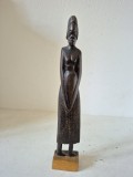 # Statueta africana sculptata manual lemn abanos 25cm, silueta feminina arta tribala autentica, decor exotic vintage colectie sculptura lemn negru