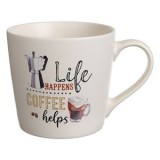 Cana Ceramică Triunghiulară Ecru Mat cu Mesaj Cafea 400ml, CMCLASS