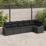 vidaXL Set canapele pentru grădină cu 6 piese cu perne, negru, poli ratan