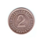 Moneda Germania 2 pfennig 1936 D, curata, stare buna