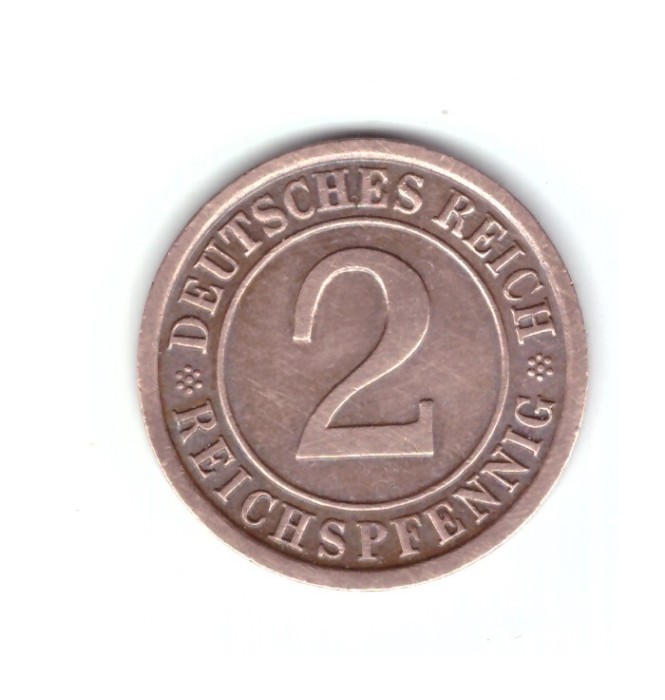 Moneda Germania 2 pfennig 1936 D, curata, stare buna