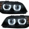 Faruri Halogen U-Led 3D Dual Halo Rims compatibile cu BMW Seria 3 E90 Limuzina E91 Touring (03.2005-08.2008) LHD Negru