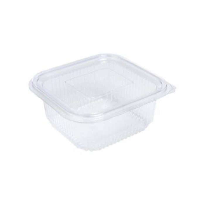 Caserole Capac Atasat, 120x120x45 mm, 10 Buc/Set, 250 ml, Plastic Transparent, Caserole de Unica Folosinta Alabala, Caserole cu Capac din Plastic, Cas