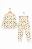 Pijama copii 2 piese alba, bumbac, imprimeu animale, set pentru somn (Marime