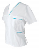 Halat Medical Pe Stil, Alb cu Fermoar si garnitura turcoaz inchis, Model Adelina - XL