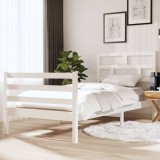 Cadru de pat single, alb, 90x190 cm, lemn masiv