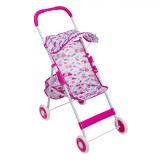 Cărucior Păpuși Tip Umbrelă, Fucsia, Nori Albi, Metal și Plastic, Oem