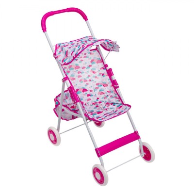 Cărucior Păpuși Tip Umbrelă, Fucsia, Nori Albi, Metal și Plastic foto