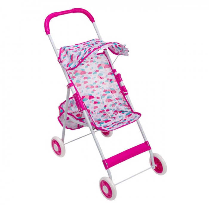 Cărucior Păpuși Tip Umbrelă, Fucsia, Nori Albi, Metal și Plastic