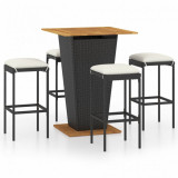 Set mobilier bar de grădină cu perne, 5 piese, negru, poliratan, vidaXL