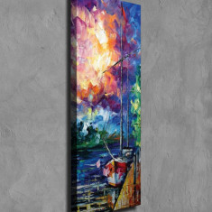Tablou decorativ, PC194, Canvas, Lemn, Multicolor