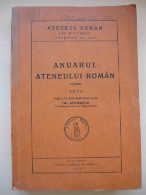 ANUARUL ATENEULUI ROMAN - 1938 foto