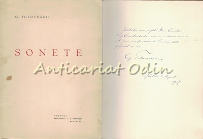 Sonete - G. Tutoveanu - 1948 - Cu Dedicatie Si Autograf Din Partea Autorului foto