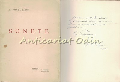 Sonete - G. Tutoveanu - 1948 - Cu Dedicatie Si Autograf Din Partea Autorului