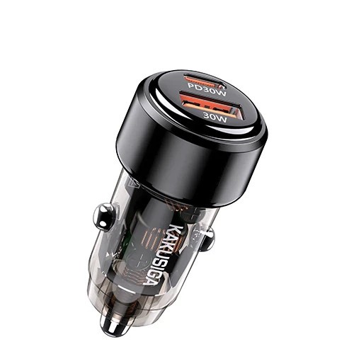 Incarcator auto Kakusiga, 60W, 1 port USB-C, 1 port USB-A, Incarcare Rapida 3.0, Negru