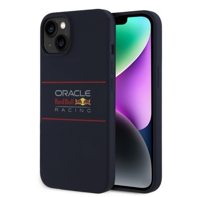 Husa iPhone 14 Red Bull Racing Silicone Horizontal Centered Logo MagSafe, albastru inchis, RBHMP14S24SIHSRV foto