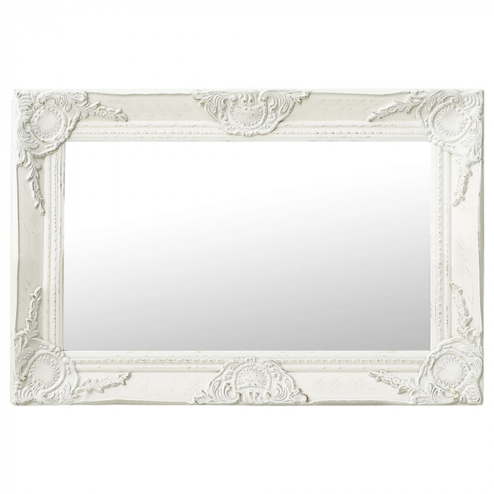 Oglindă de perete &icirc;n stil baroc, alb, 60 x 40 cm