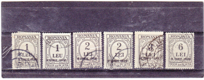 ROMANIA 1930 TAXA DE PLATA SUPRATIPAR 8 IUNIE 1930 SERIE STAMPILATA+ VARIETATI