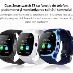 Ceas Smartwatch T8 cu Functie Apelare, SMS, Camera, Bluetooth, Pedometru,