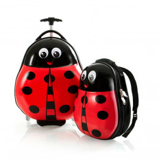 Set Troler ABS Copii si Ghiozdan, Fete, Lady Bug - Buburuza, 46CM, Heys