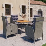 VidaXL Set mobilier grădină, 5 piese, gri, poliratan, lemn acacia 3058525