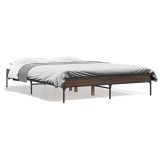 Gossi cadru de pat, stejar maro, 135x190 cm, lemn prelucrat si metal
