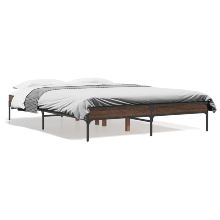 Gossi cadru de pat, stejar maro, 135x190 cm, lemn prelucrat si metal