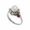 Inel aur alb 14 K cu rubine, safire, perla naturala si diamante, circ. 60 mm