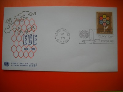HOPCT PLIC FDC S NR 404 ECE 1947-1972 - ONU-NATIUNILE UNITE BIROUL GENEVA-ELVETIA-NECIRCULAT foto