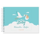 Album foto / Guestbook Caiet poze marturii personalizabil 5 pentru botez, format A5 landscape, pix inclus, 120 pagini albe, accesoriu nunta