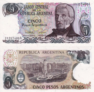 ARGENTINA 5 pesos ND (1983-84) UNC!!! foto