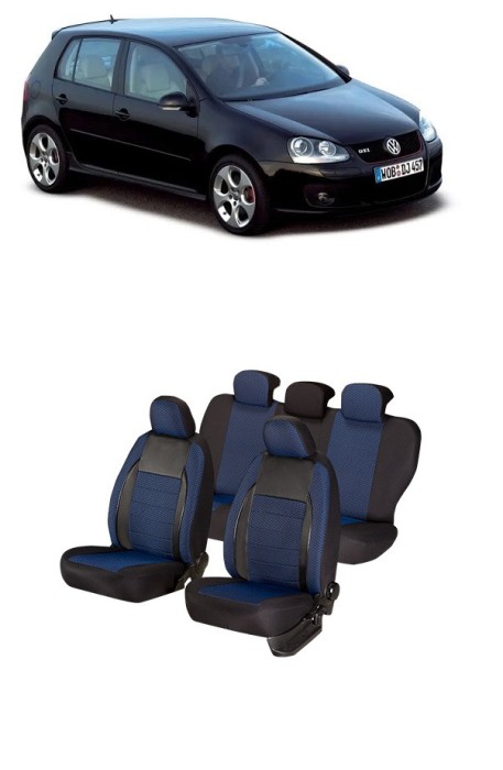 Set huse scaune Piele ecologica cu textil VW Golf V (2003-2009) Negru -Albastru