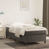 Cumpara ieftin Pat box spring cu saltea, gri &icirc;nchis, 90x200 cm, catifea