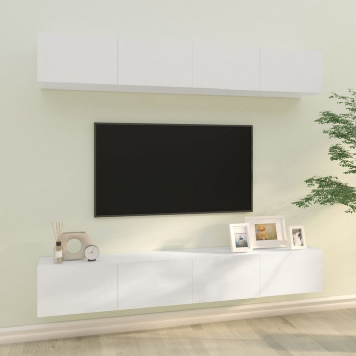 Dulapuri TV de perete, 4 buc., alb extralucios, 100x30x30 cm GartenMobel Dekor