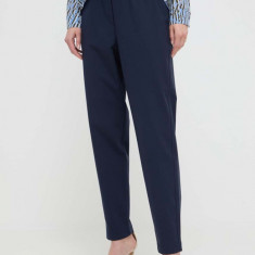 Marella pantaloni femei, culoarea bleumarin, drept, high waist 2413130000000