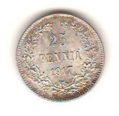 SV * Finlanda / sub ocupatie Rusia tarista 25 PENNIA 1917 * ARGINT XF+