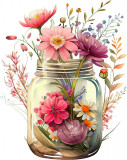 Sticker decorativ, Borcan cu Flori, Multicolor, 75 cm, 1265STK-6