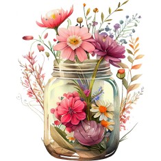 Sticker decorativ, Borcan cu Flori, Multicolor, 75 cm, 1265STK-6