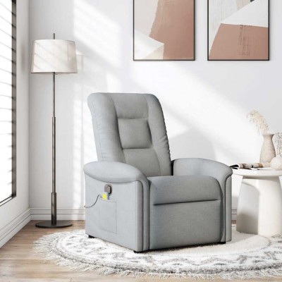 vidaXL Fotoliu de masaj rabatabil, gri deschis, textil foto